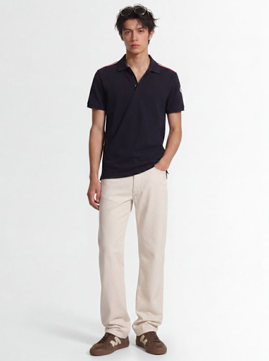 Moncler - Tricolor-Trimmed cotton polo shirt