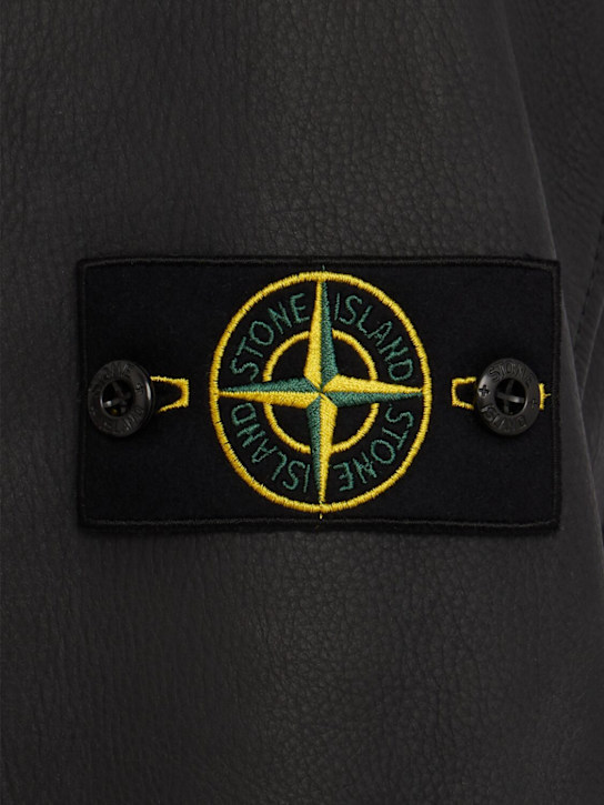 Stone Island: Leather zip-up hooded jacket
