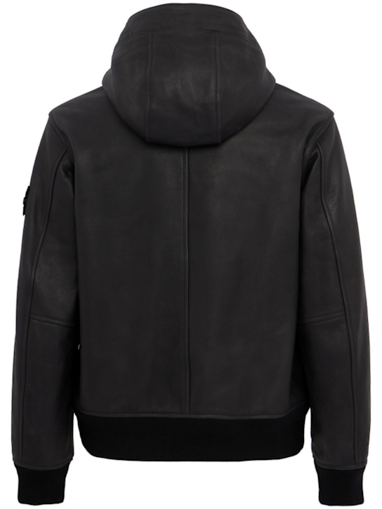 Stone Island: Leather zip-up hooded jacket