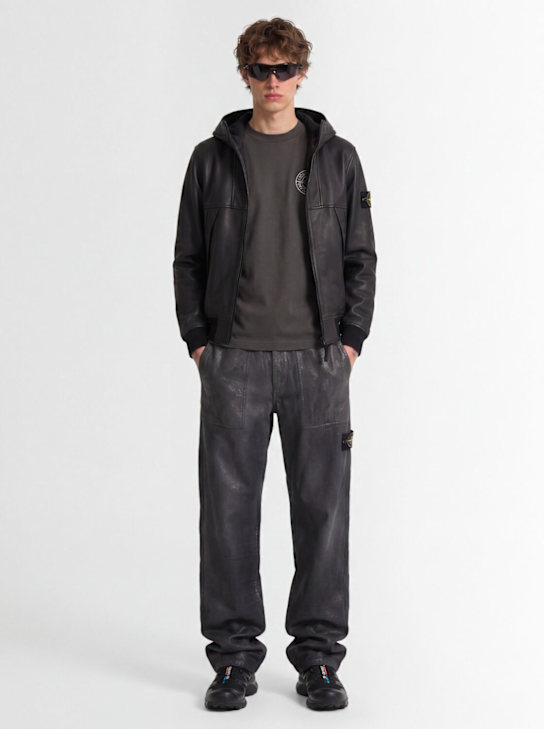 Stone Island - Leather zip-up hooded jacket