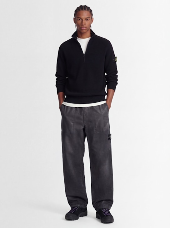Stone Island - Logo cotton half zip knit sweater