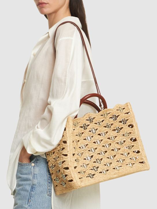 Rabanne: Sac cabas en raphia brodé