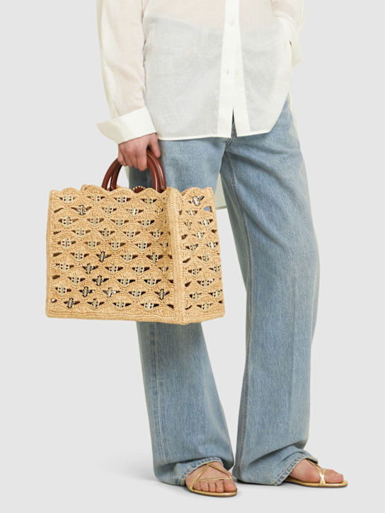 Rabanne: Sac cabas en raphia brodé