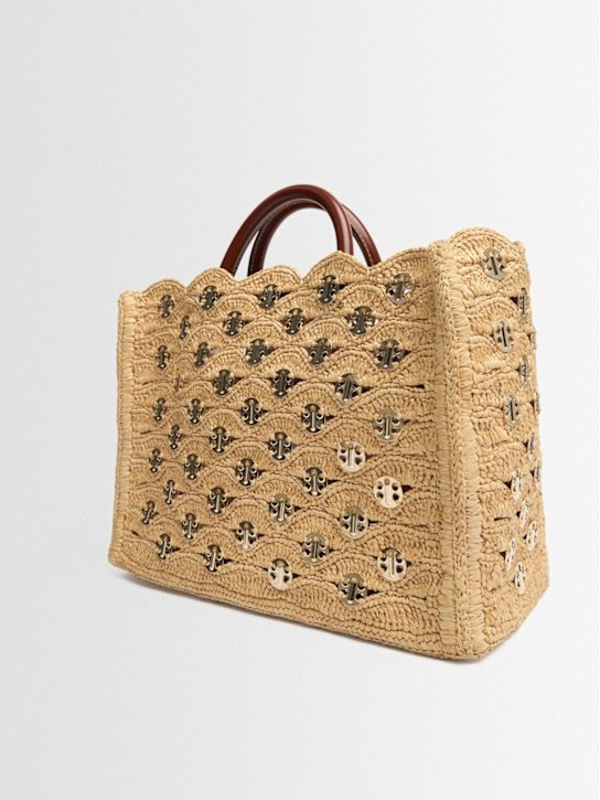 Rabanne: Sac cabas en raphia brodé