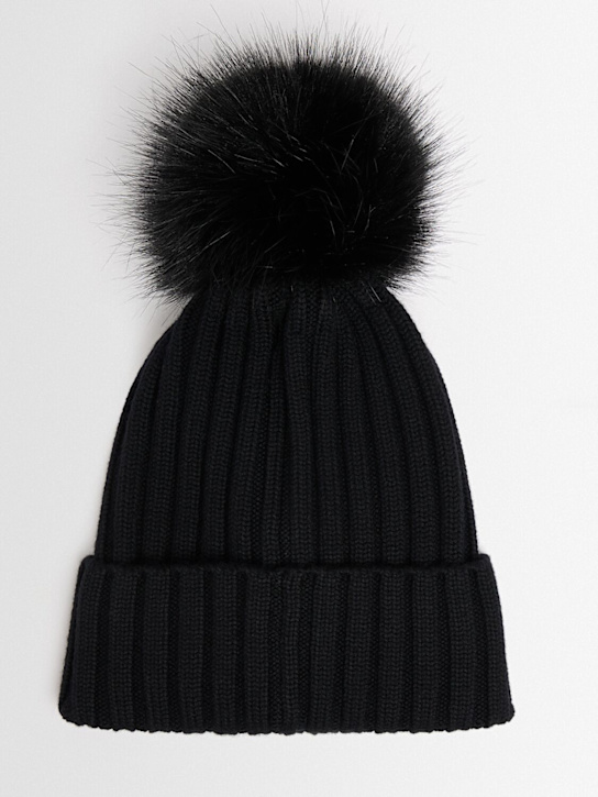 Moncler: Logo virgin wool pom pom beanie