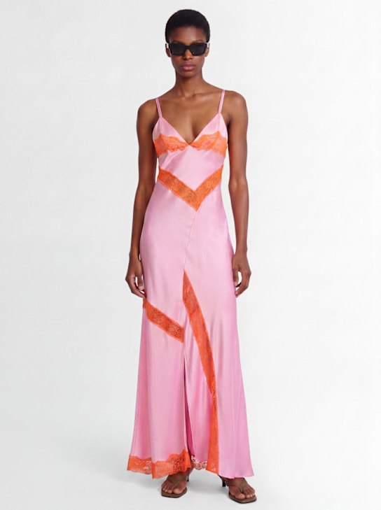MSGM: Satin long dress with lace