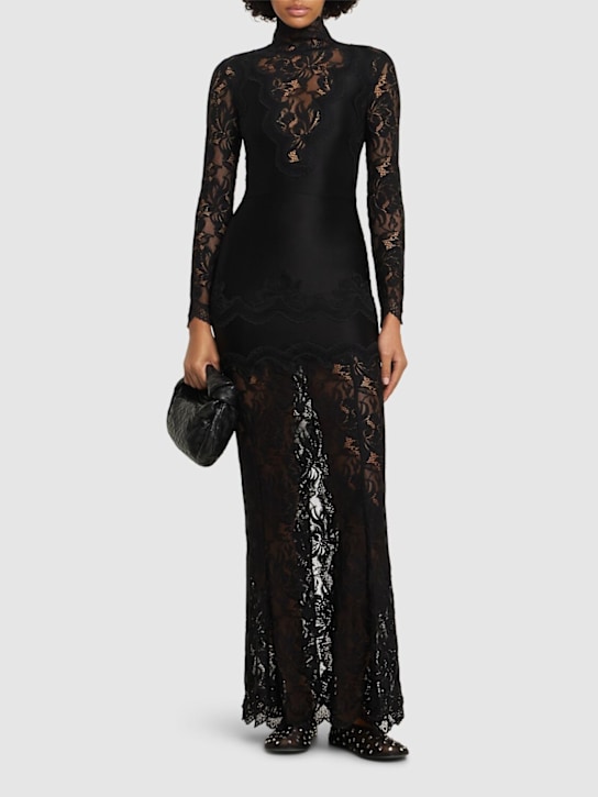 Rabanne: Robe longue en dentelle à col roulé