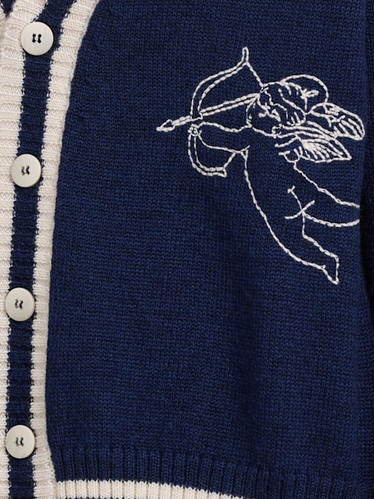 FIORUCCI: Double cupid embroidered wool cardigan