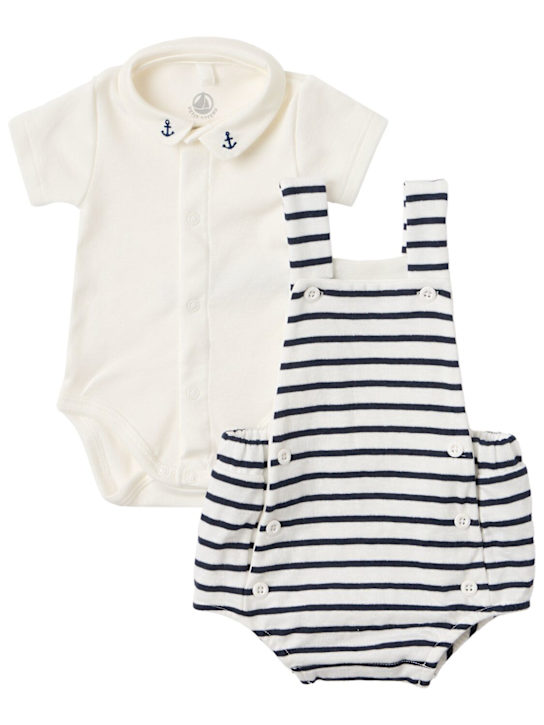 Petit Bateau: Striped cotton overalls & shirt