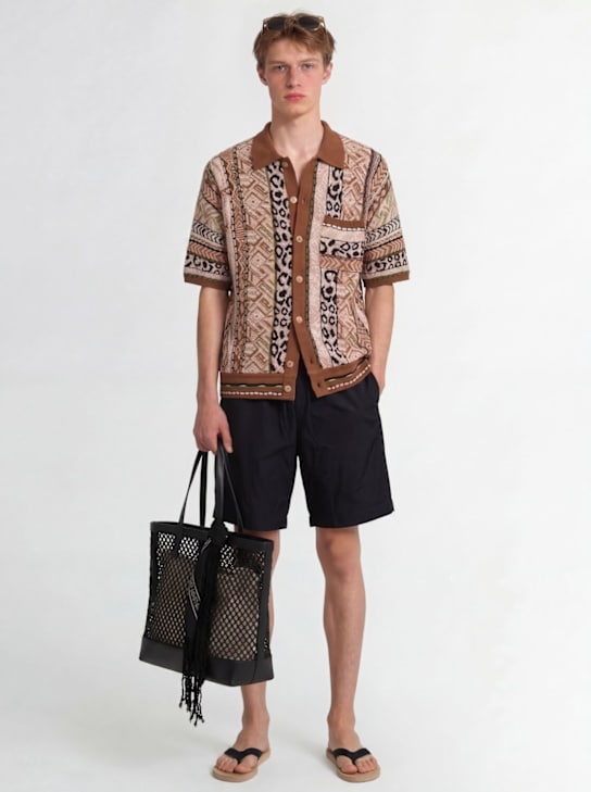 Laneus: Knitted cotton blend short sleeve shirt