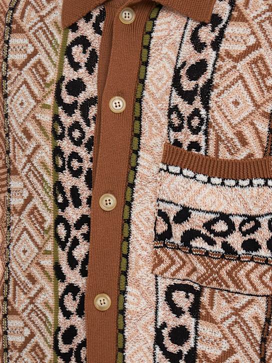 Laneus: Knitted cotton blend short sleeve shirt