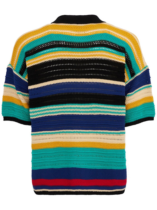 Laneus: Striped knit cotton polo shirt