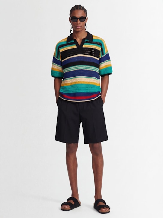 Laneus - Striped knit cotton polo shirt