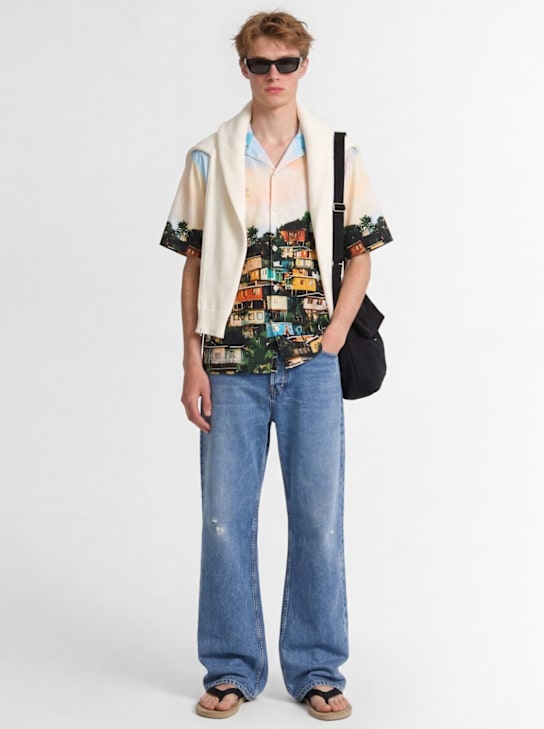 Laneus - Printed boxy fit cotton bowling shirt