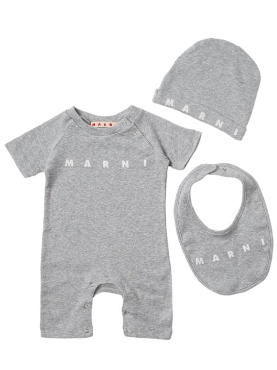 Marni Junior: Cotton logo romper, hat & bib