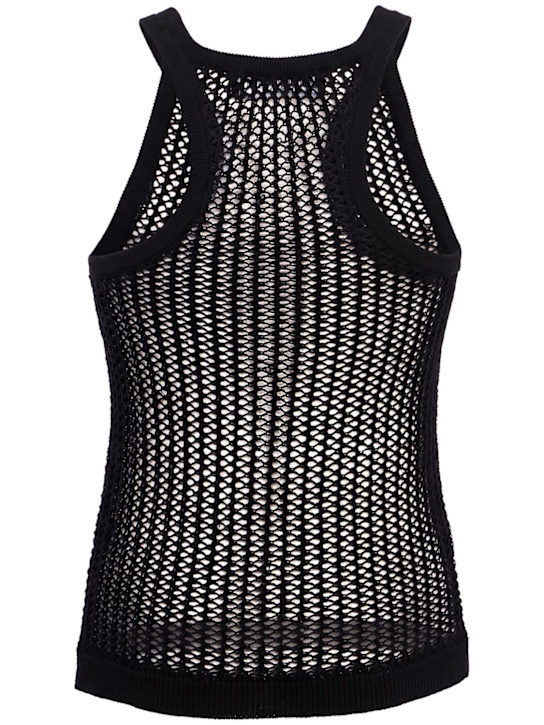 LOUIS GABRIEL NOUCHI: Fishnet linen & cotton tank top