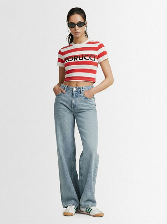 FIORUCCI - Logo striped crop baby t-shirt