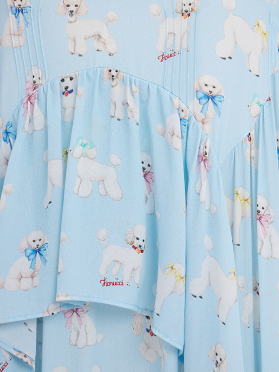 FIORUCCI: Poodle print ruffled maxi dress