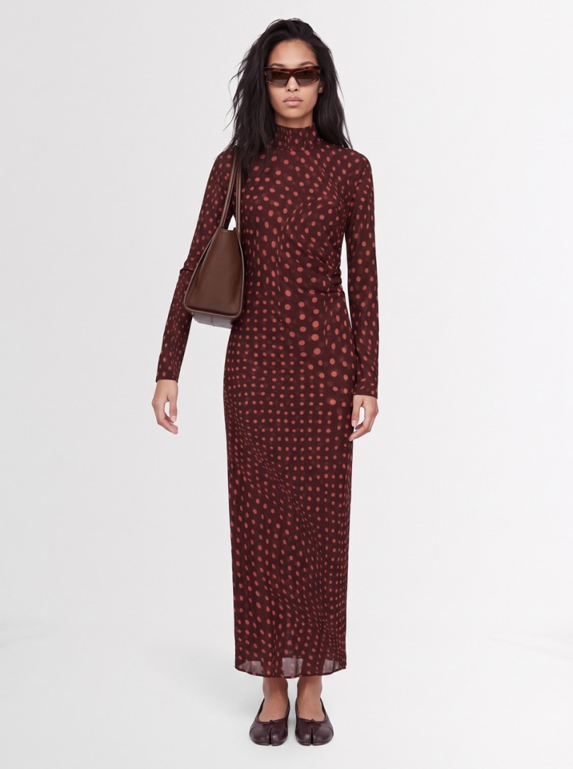 Stella McCartney: Vestido largo de malla con estampado de lunares