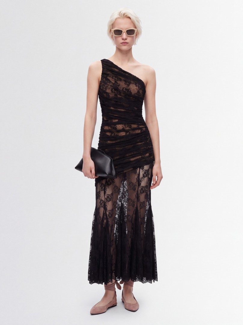 Giuseppe Di Morabito: One Shoulder Draped Lace Long Dress