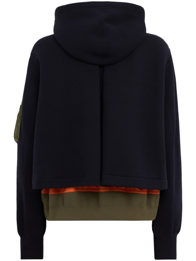 Sacai: KLASSISCHER SCHWAMM-SWEAT X NYLON-TWILL-HOODIE