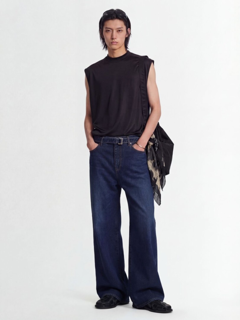 Sacai - Hochtaillierte weit geschnittene Jeans