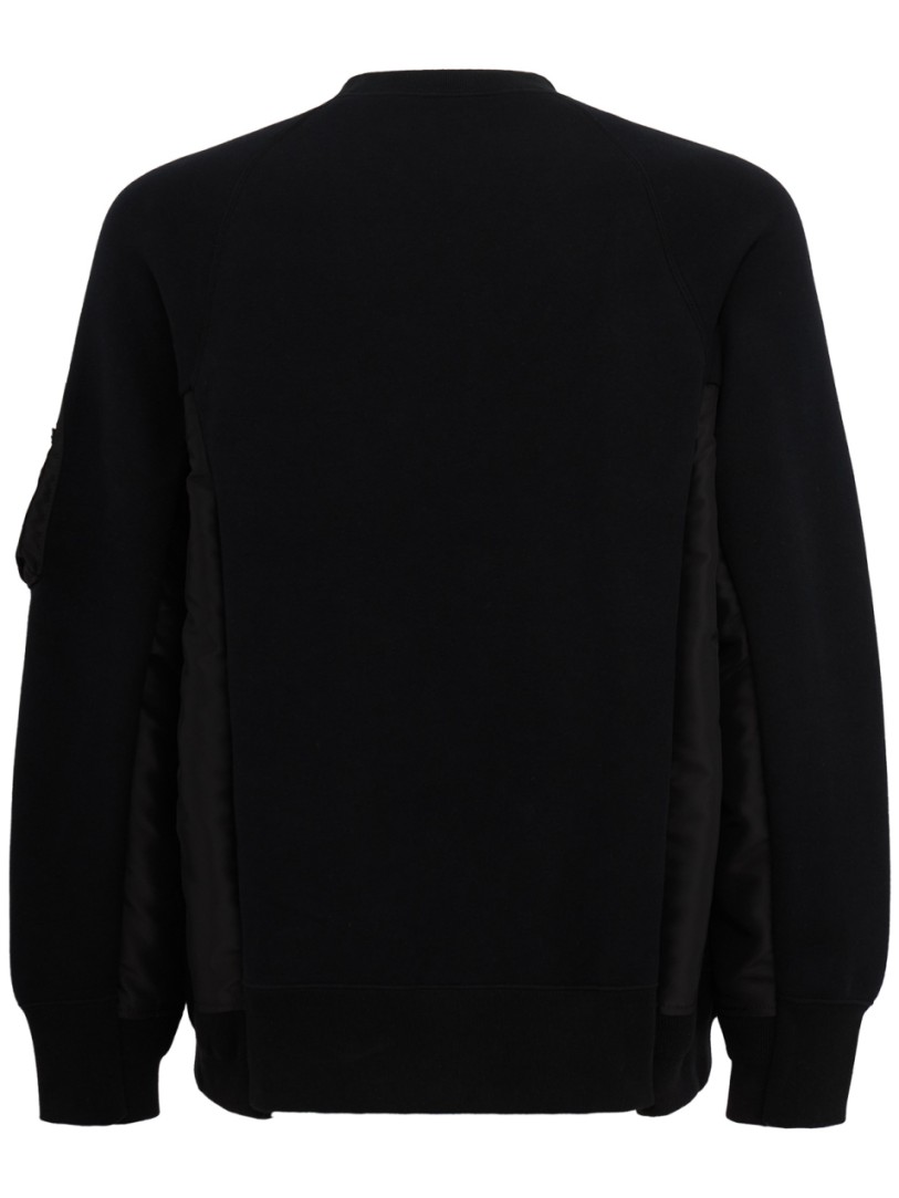 Sacai: Sudadera con cuello redondo y inserts de sarga de nailon
