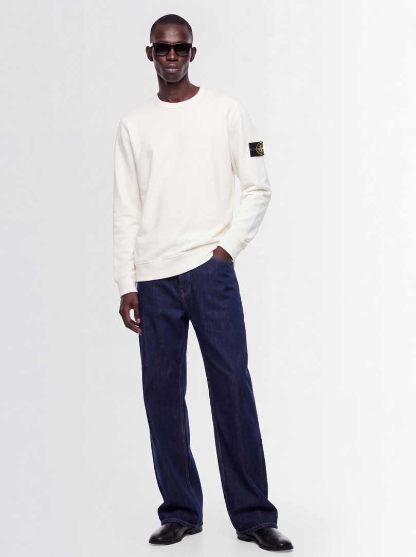 Stone Island: Sudadera de algodón con cuello redondo y mangas raglán