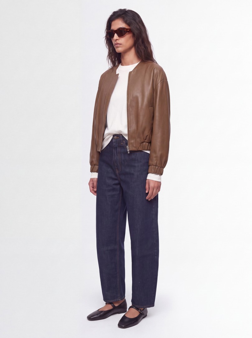Khaite: Cordan cropped leather jacket with zip