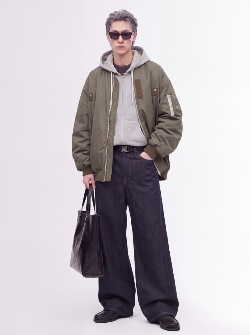 Sacai: Jeans de mezclilla de pierna ancha con cintura alta