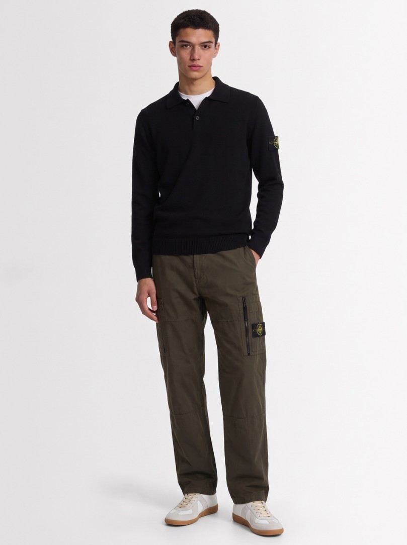 Stone Island: Logo Crewneck Knit Polo Sweater
