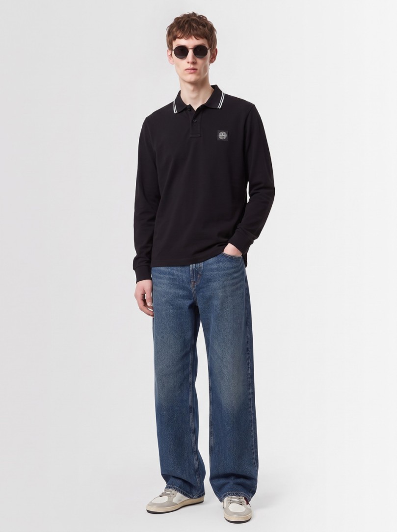Stone Island: Logo patch cotton polo shirt