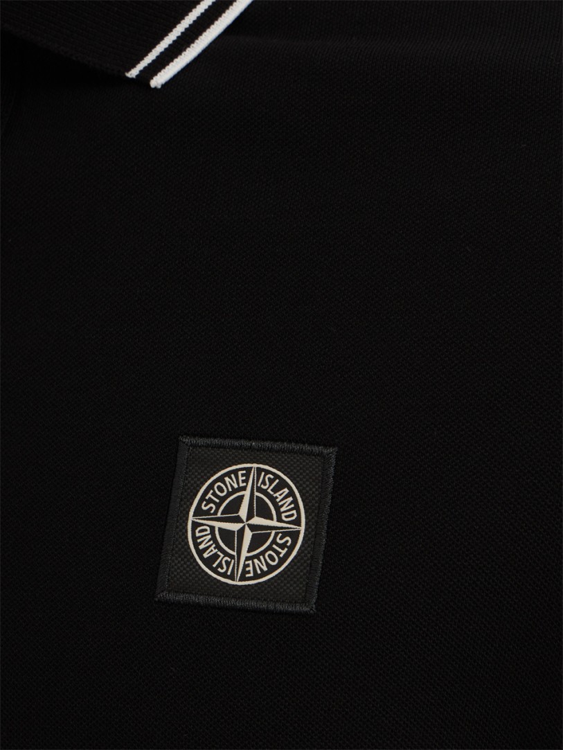 Stone Island: Logo patch cotton polo shirt
