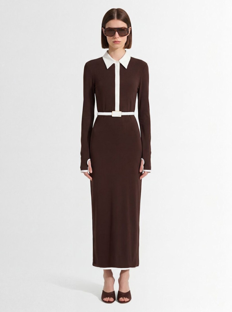 ROWEN ROSE - Langes Kleid mit klassischem Kragen