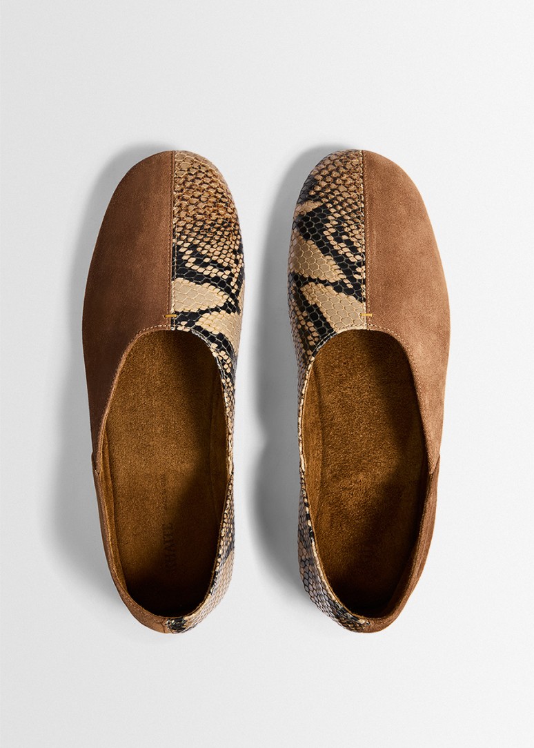 Khaite: Jane suede & python print ballerinas