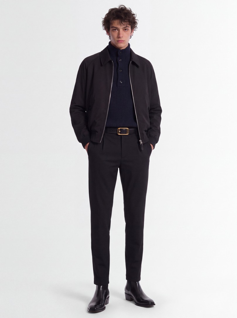 CRUNA: Single pleat slim tapered fit with elastane