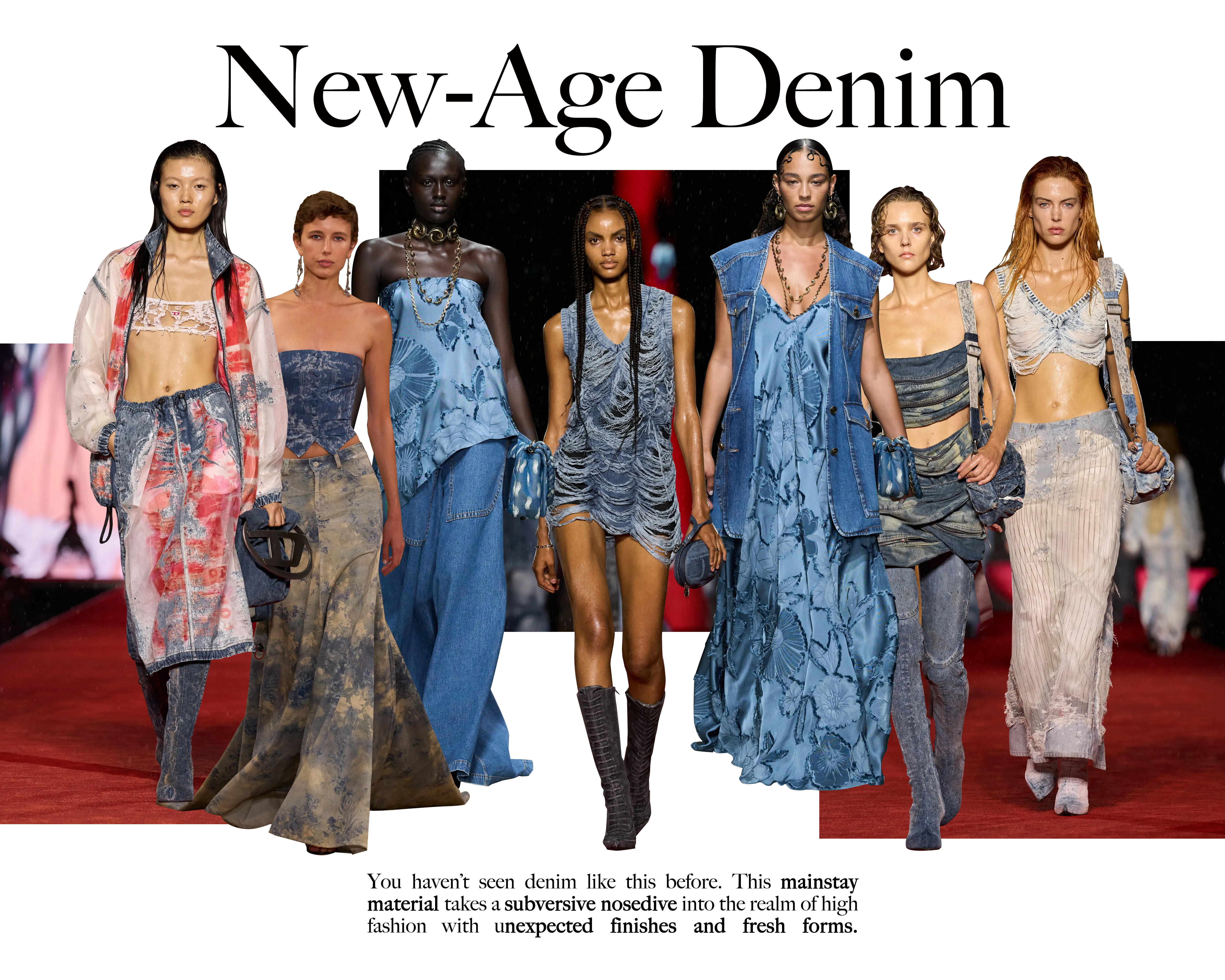 Collage of Total Denim Outfits for Womens on Runways
