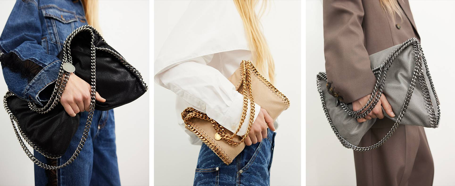 Stella McCartney Falabella Fold-Over Tote nera, Falabella Mini Tote Bag Clotted Cream, Falabella Fold-Over Tote grigia