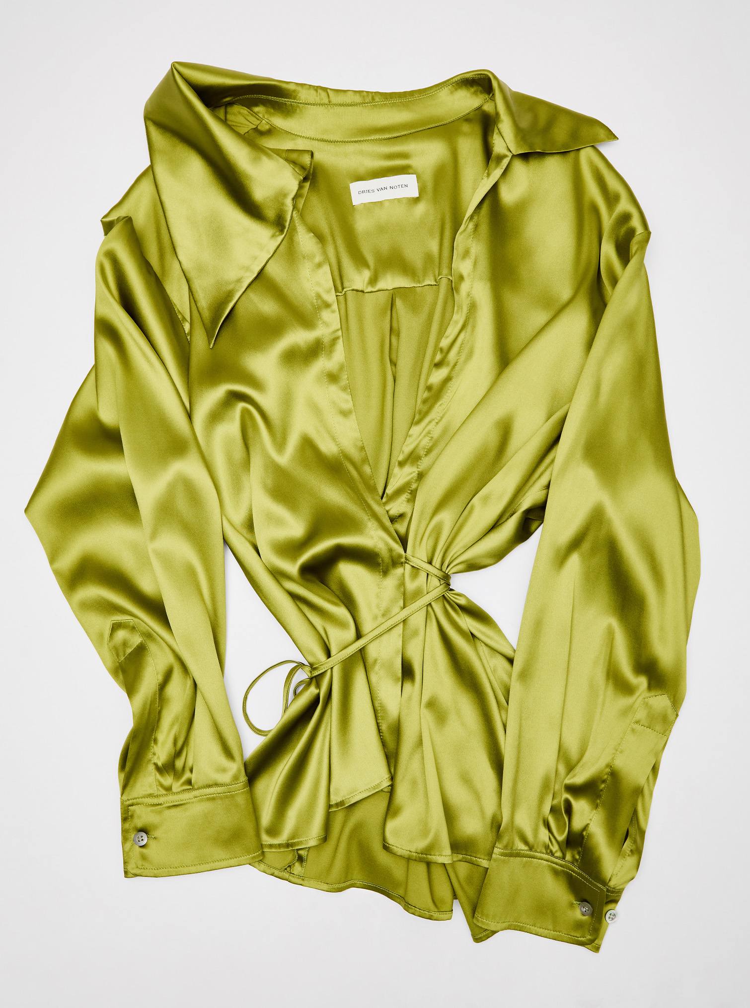 Shiny green silk women shirt